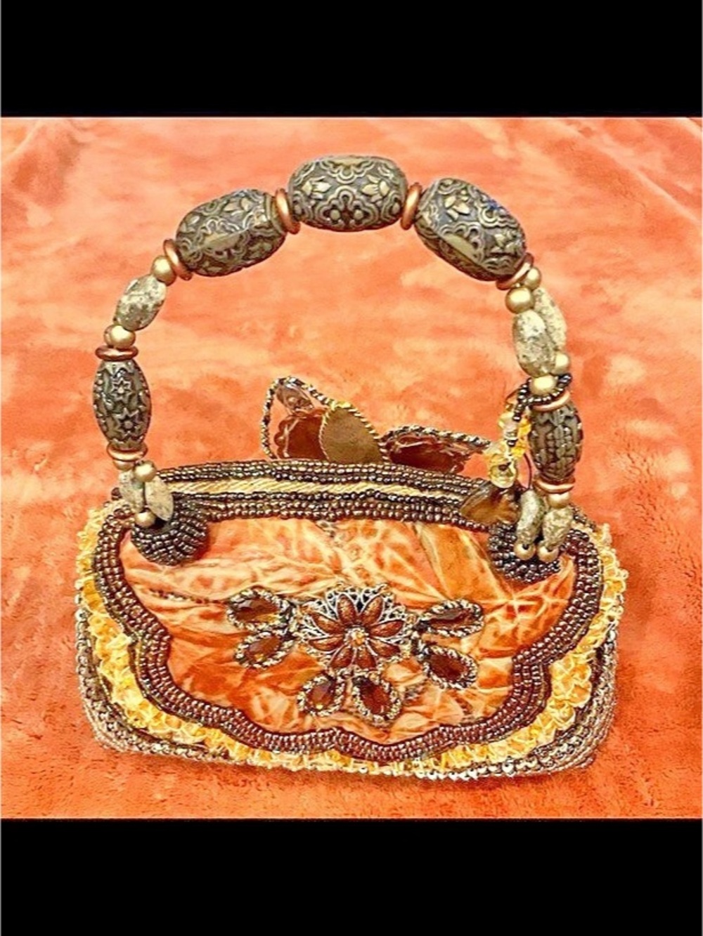 Olé Beaded Embellished Brown & Gold Clutch